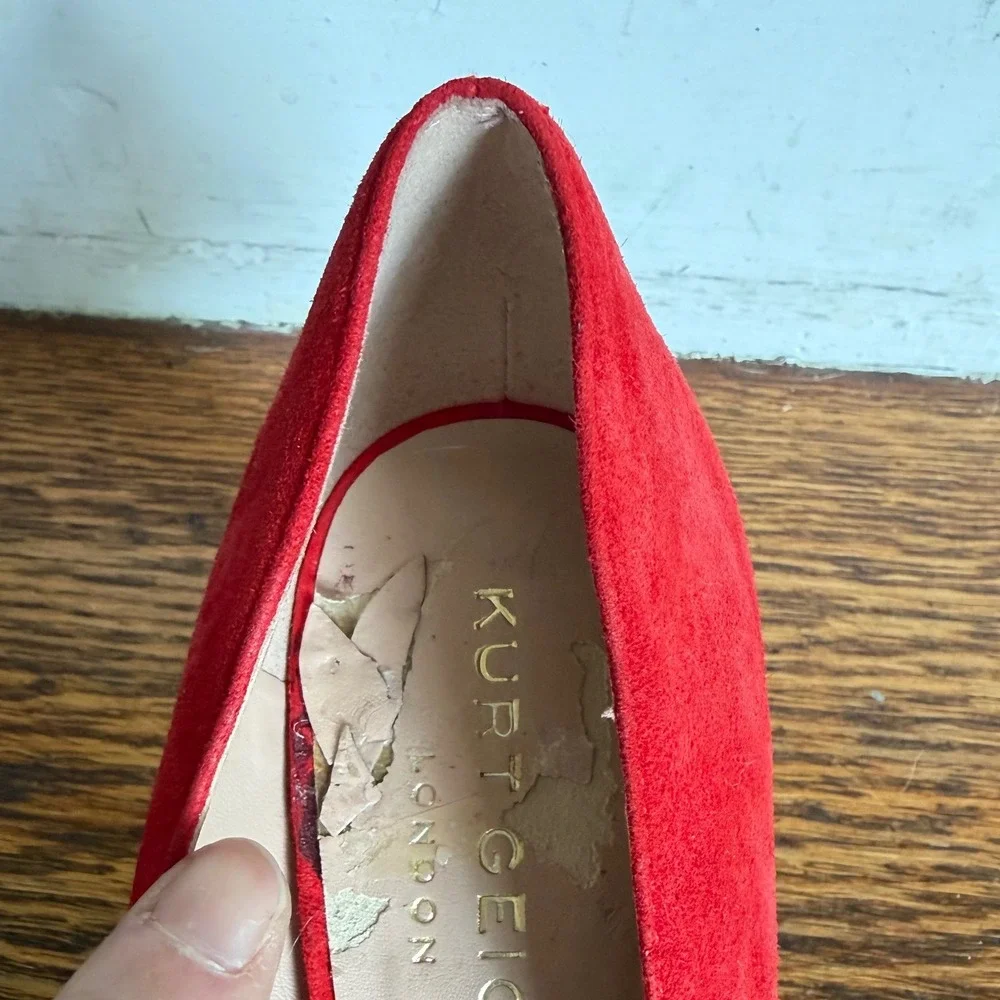 Kurt Geiger‎ London Red Suede Pointed Toe Kitten Heel Pumps Womens Size 39